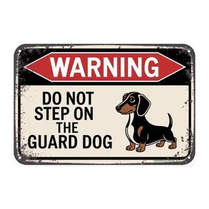 Vintage Aluminum Dachshund Guard Dog Warning Sign for Home Kitchen Bar Coffee Shop Indoor Outdoor Wall Decor Aesthetic Room Decoration Hanging Gift 8x12 Inches Decoration Items