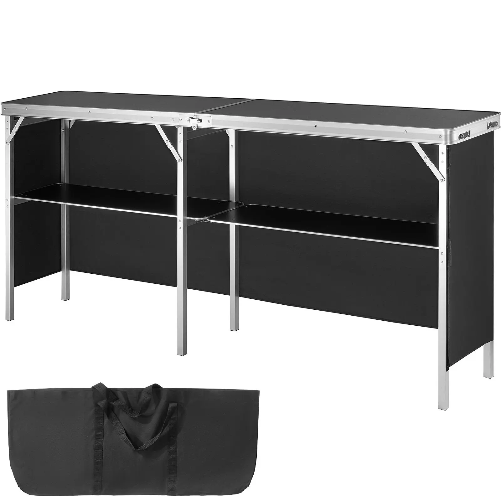 Extra Long Folding Portable Bar Table - Portable Cocktail Table, Tradeshow Podium with Carrying Case, Storage Shelf, Black Skirt, 77.95"x15.16"x34.65" for Indoor, Outdoor Use, Portable Cocktail Tables
