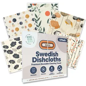 DECEE Swedish Discloths For Kitchen | 5 pack R eusable Paper Towels | Blossom