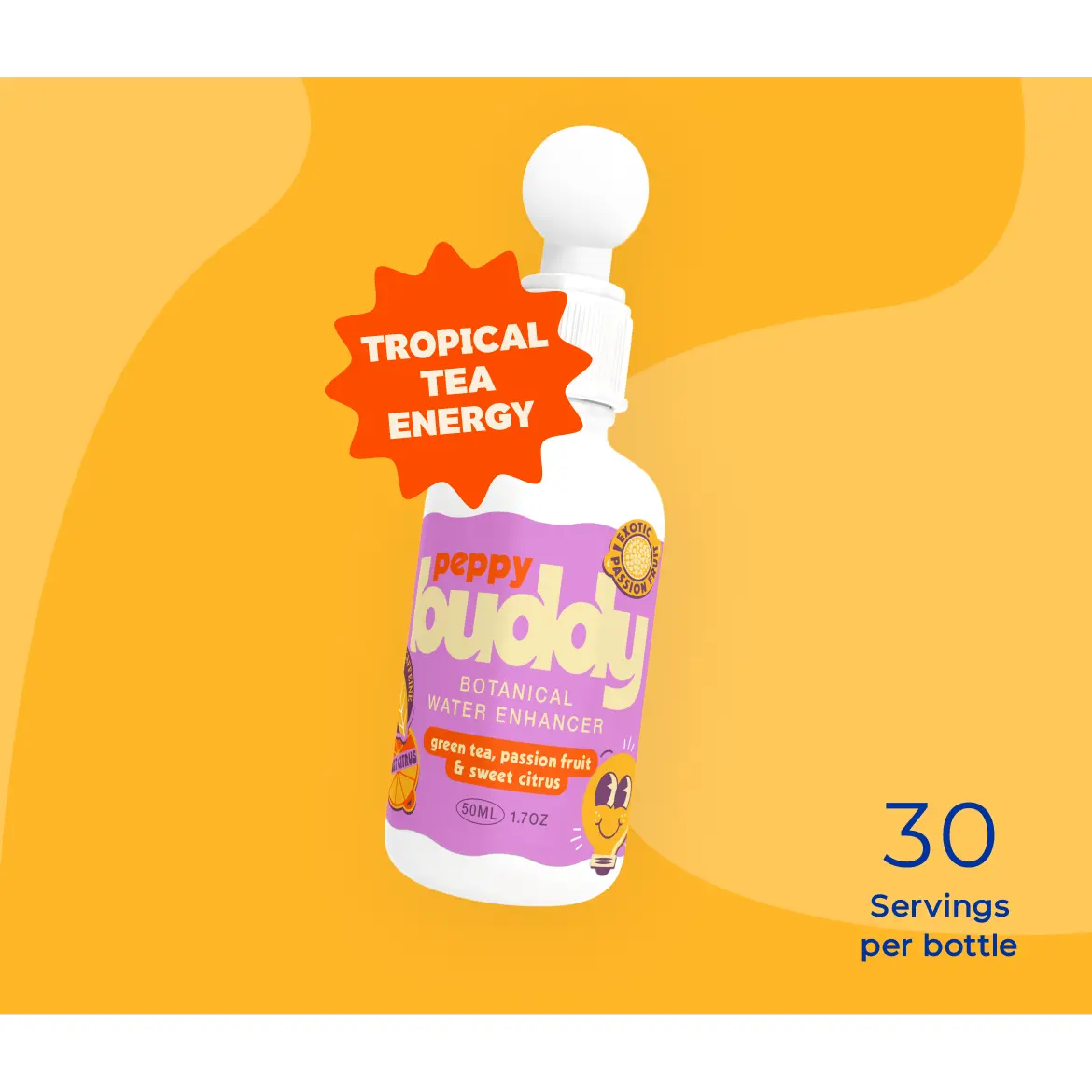 Peppy Buddy - Tropical Tea Energy Water Enhancer Flavor Drops, 30 Servings