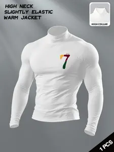 Men's High Neck Compression Thermal Top - Slim Fit, Slight Stretch Base Layer with Number 7 Graphic, Warm Long Sleeve Shirt for Gym, Running, Outdoor Activities & Daily Wear, Athletic Undershirt for Fitness Enthusiasts