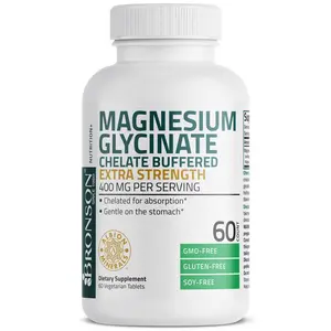 Bronson Magnesium Glycinate Chelate Buffered Extra Strength 400 MG Capsules -  Supports Relaxation & Muscle Recovery - Supplement, Healthcare Vitamin Dietary magnesium