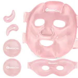 Ice Face Eye Mask for Dark Circles and Puffiness Cold Warm Compress, Gel Cold Cooling Face Mask Package for Women and Men, Migraines, Headache, Stress and Relaxation, Pink Facial Therapy Daily Gift Storage