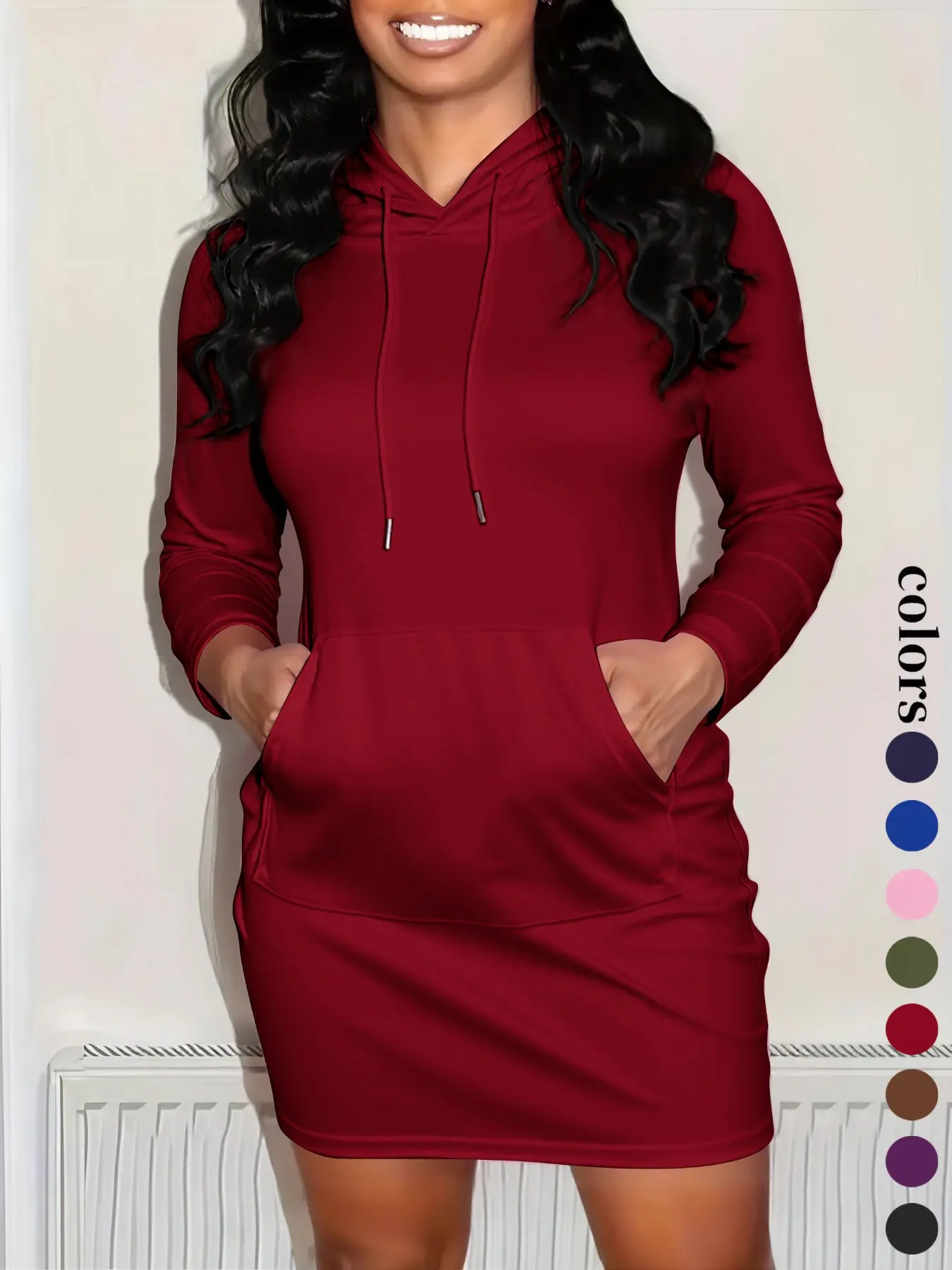 Women's Solid Drawstring Hooded Sweatshirt Dress, Casual Slim Long Sleeve Pocket Dress for Fall & Winter, Ladies Clothes for Daily Wear, Womenswear, Fabric, Piece - TikTok Shop Women's Solid Drawstring Hooded Sweatshirt Dress, Casual Slim Long Sleeve Pocket Dress for Fall & Winter, Ladies Clothes for Daily Wear, Womenswear, Fabric, Piece - TikTok Shop
