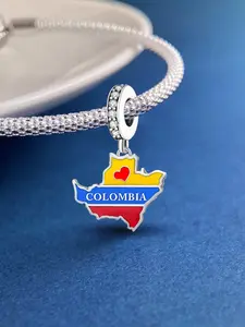 New Original Design Silver Plated Pendant International Country Customs Brazil Dominican Colombia Series Bead Pendant Ball Suitable for Bracelet Making Kit DIY Women Anniversary Gift Special Chioce Jewelry Gift Women Daily Wear Decoration