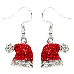Christmas Jewelry Crystal Rhinestone Hat Dangle Charm Earrings E1230 Red