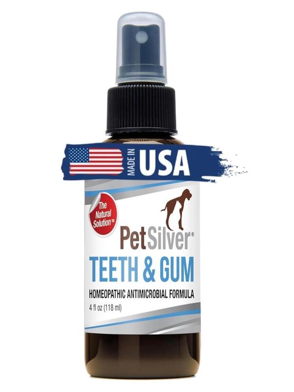 PetSilver Teeth & Gum Spray, Natural Dog Breath Freshener, Cat and Dog Dental Cleaning without Brushing, Patented Silver, Dog Dental Spray, USA, 4 oz.