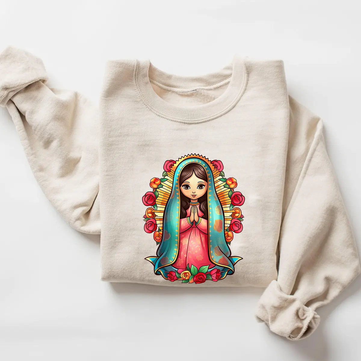 Cute Virgen de Guadalupe Sweatshirt, Our Lady of Guadalupe Style Sweater, Faith-Based Religious Apparel, Catholic Gift for Believers