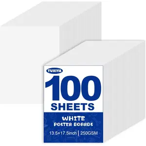 100 Pack White Poster Board,13.5" x 17.5" White Poster Paper Bulk,250GSM/92LB Heavy-Weight Blank Poster Board for Arts,Craft,Projects Presentations,Drawing Scrapbooking
