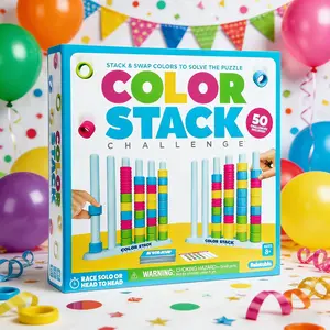 Color Stack Challenge Puzzle Game for Families Includes 2 Stack Racks 50 Challenge Cards 80 Rings Stress Relieving Toys for All Ages