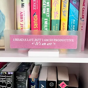 Taylor Inspired Gift - "I Read A Lot But I Am So Productive" Pink Glitter Quote Sign for Book Nook or Desk Lightweight Acrylic Art Piece Decorative Plaque 8” x 2.5”