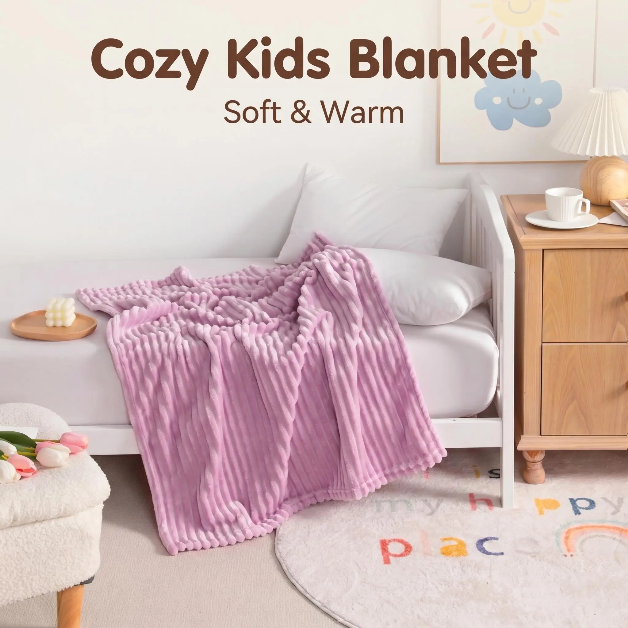Bedsum 30"x40" Reversible Striped Flannel Fleece Throw Blanket, Ultra Soft Lightweight Warm Breathable Durable Blanket, Skin-Friendly Oeko-Tex Certified Small Blanket for Nap, Travel, Couch & Pet Use adorable style