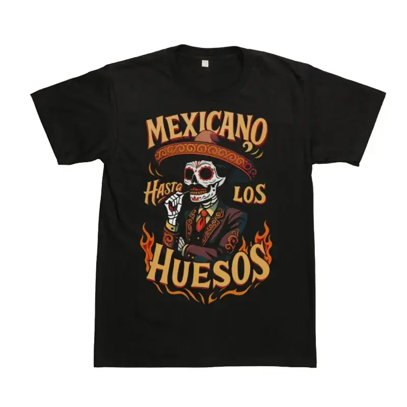 Mexican To The Bone Graphic Print Clothes, Hasta Los Huesos Sugar Skull Design, Premium Cotton Sombrero Skeleton Apparel, Aesthetic Latino Culture Casual Style Streetwear, Full Size, Full Color Women.