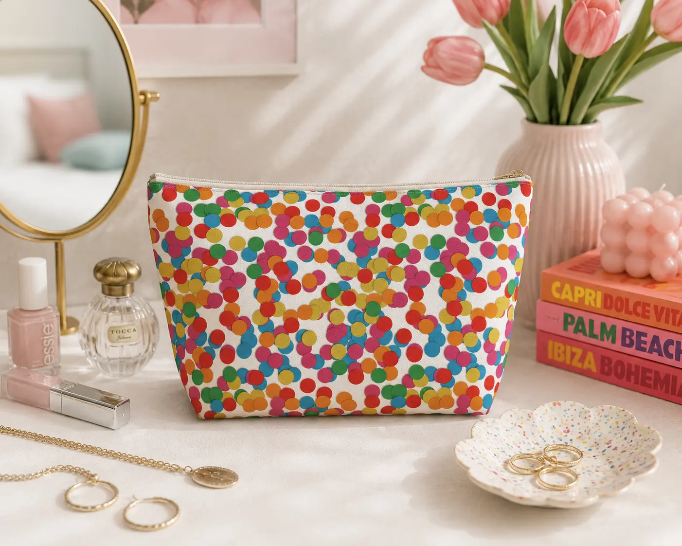 Confetti Dot Cosmetic Pouch | Zipper Makeup Bag