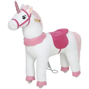 Large White Plush Ride-On Unicorn Toy with Wheels, Battery-Free Pedal Forward Motion, for Kids 4-7 Years Old, Smooth Floor Active Play, Perfect Birthday Gift (Sports & Outdoor Lawn Games Accessory)