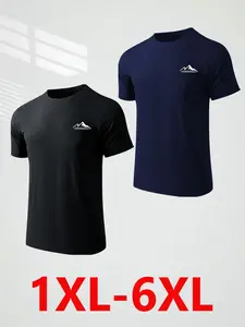 Men's Plus Size Sports Quick-Dry T-Shirt, Summer Thin Outdoor Fitness Breathable Short Sleeve, Loose-Fitting Casual Top Without Zipper, Fitness Activewear, Athletic Shirt, Quick Drying Top, Athletic Fashion Activewear