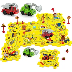 Plastic Puzzles for Kids Ages 3-5 with Toy Excavator & Dump Truck, Gift Toys for 3-6 Year Old Boys Girls, Toddler Puzzle Track Car Play Set, Critical Thinking Educational Toys