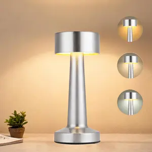 Metal Touch Control Table Lamp – 4000mAh Rechargeable, 3 Color Stepless Dimming, Cordless LED Light for Bedroom, Bedside, Dining, Bar, Kids Reading
