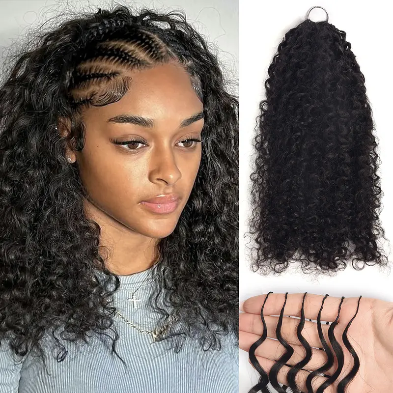 Knotless Pre-Separated Water Curly Human Hair Feather Crochet Hair Extensions Spirally Curly Classic Lightweight Reusable Crochet Hair Extensions Natural Color 60g/Pack