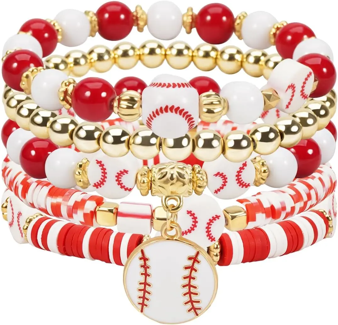 Football Baseball Soccer Beaded Bracelets for Women Stackable Game Day Sports Theme Bracelet