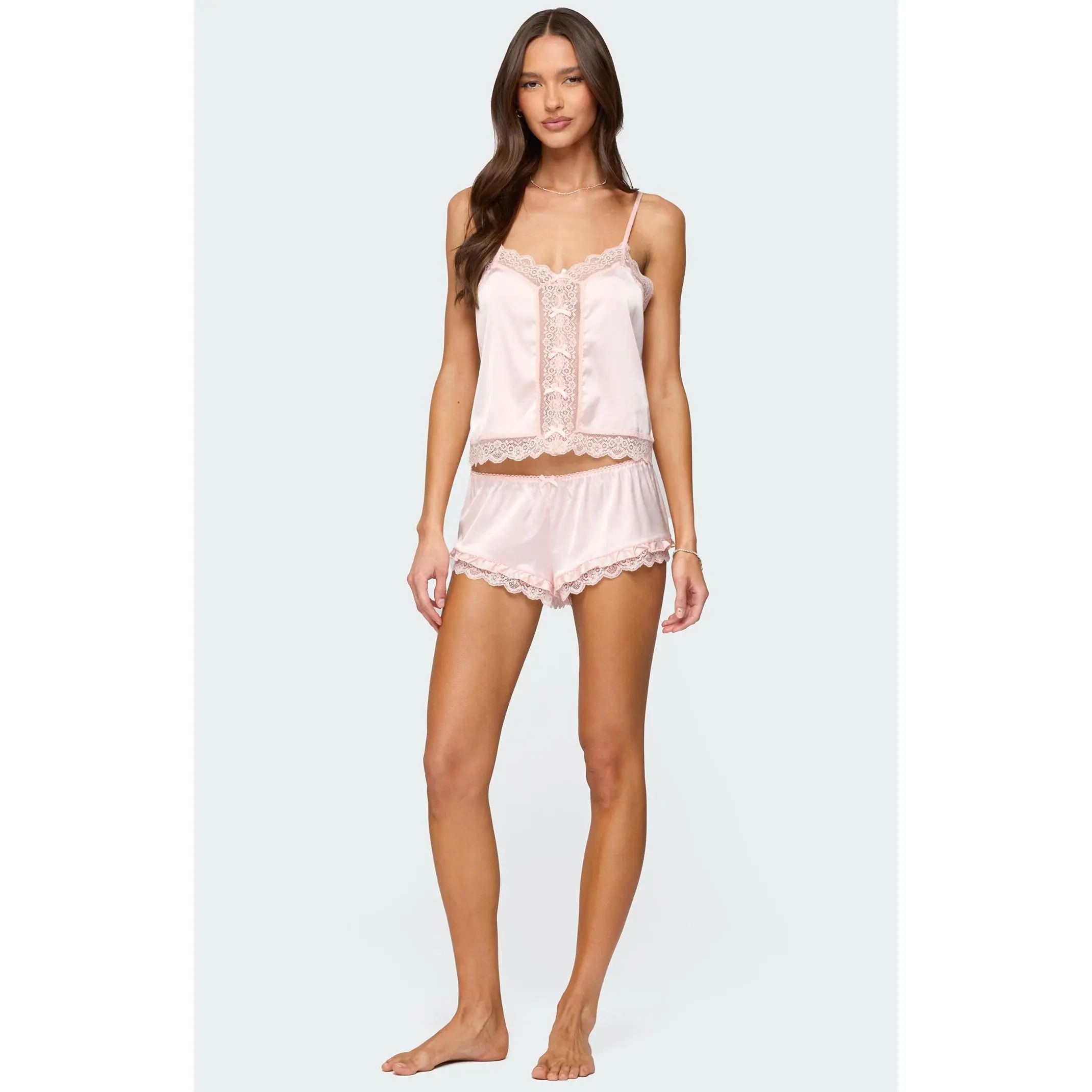 Edikted Women's Clair Ruffle Lacey Satin Effect Shorts