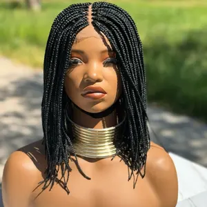 Short bob braided wig closure glueless with cap at the back for a comfortable wear