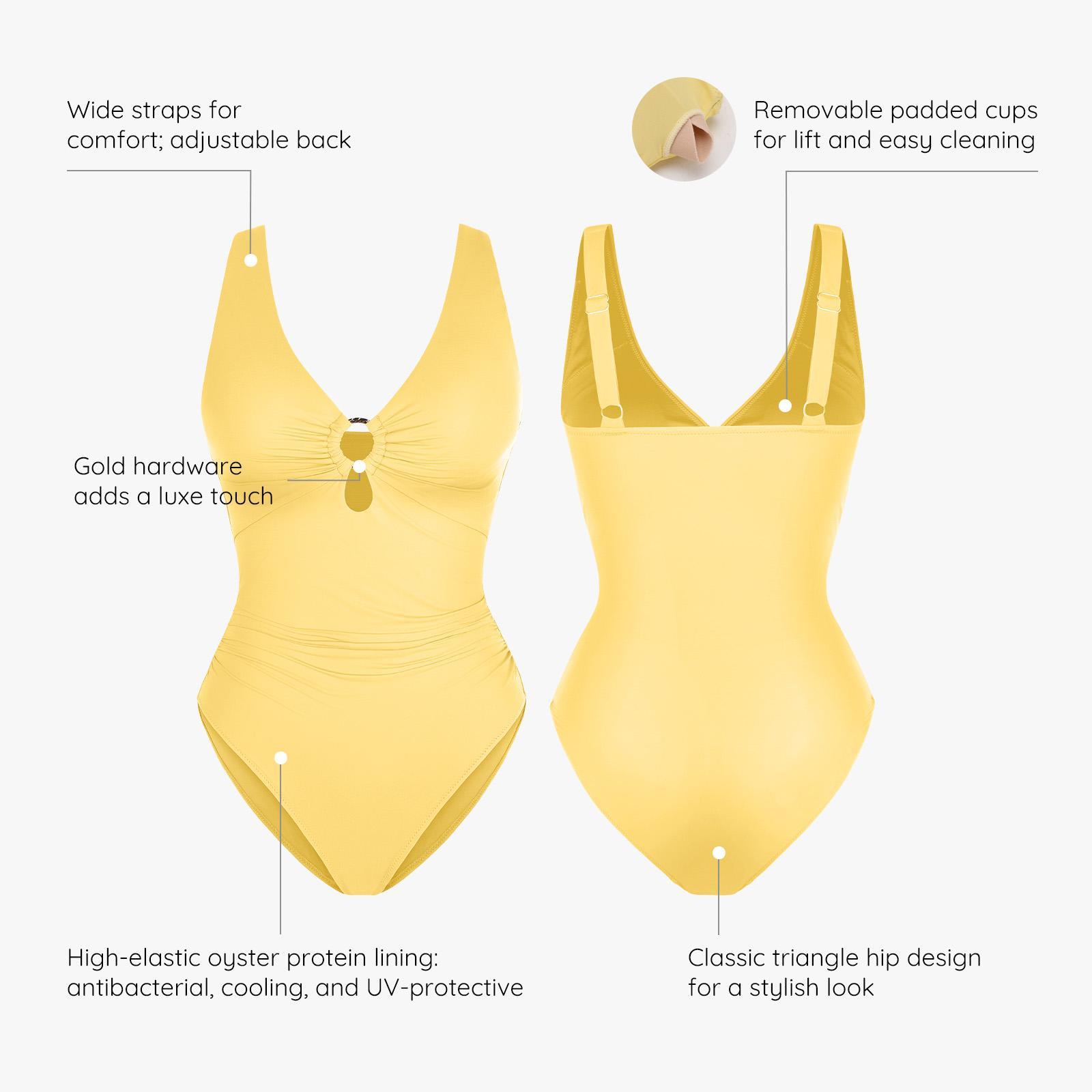 FeelinGirl #Live1 One Piece Swimsuit Womenwear Plus Size Plain Color High Cut with Removable Pads Summer New Arrivals SpringStatements