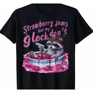 Shirts Men Playful Raccoon Cowboy T-ShirtWith Strawberry Jams And Toy Gun Fun.Unisex T-shirts M-5XL