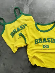 2 Pack Women's  Crop Top Set, Yellow Green Color Block Crew Neck Sleeveless Slim Fit Summer Tops, Soft Breathable Comfy Versatile, Football Team Jersey for Sports Casual Wear, Ideal for Soccer Fans