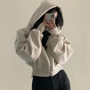 NewWomen's Korean - Style Cropped Zip - Up Hoodie - Fleece Lined, Loose Fit for Winter Harajuku Casual Wear Womenswear Sweatshirts Can be used with raincoat