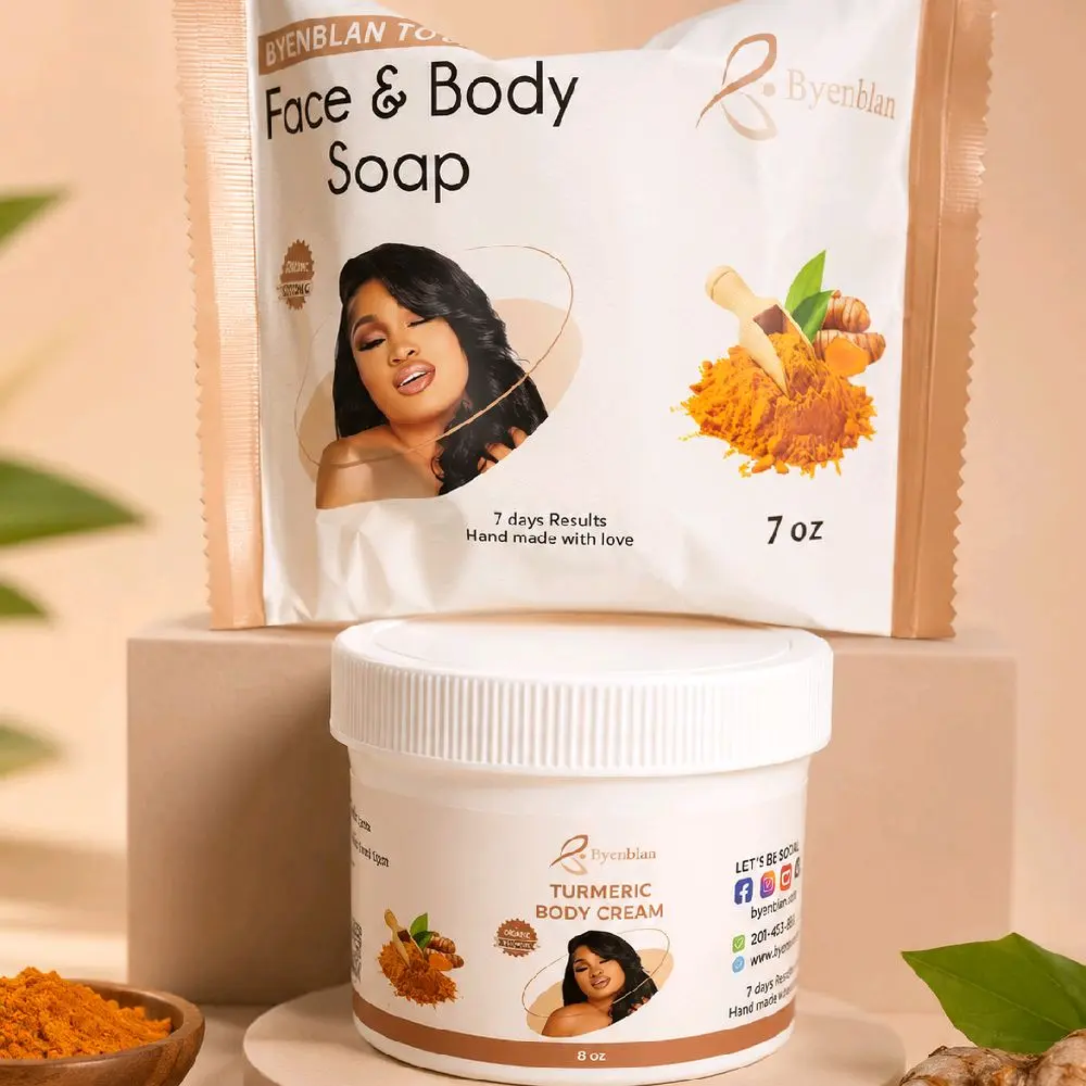 Byenblan Turmeric Body Cream 8 oz and Face & Body Soap 7 oz