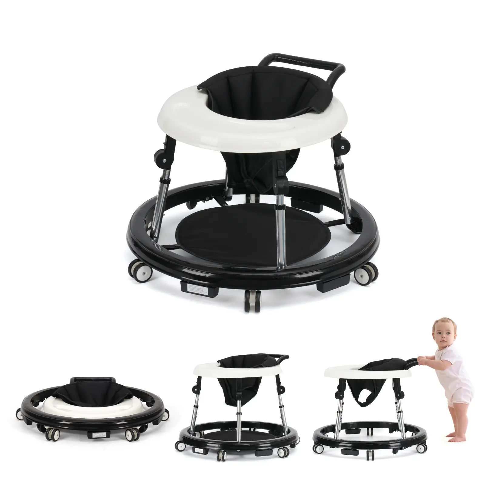 Baby Walker Foldable with 9 Adjustable Heights, Baby Walkers and Activity Center for Boys Girls Babies 7-18 Months, Baby Walker with Wheels Portable Cute Summer Sale
