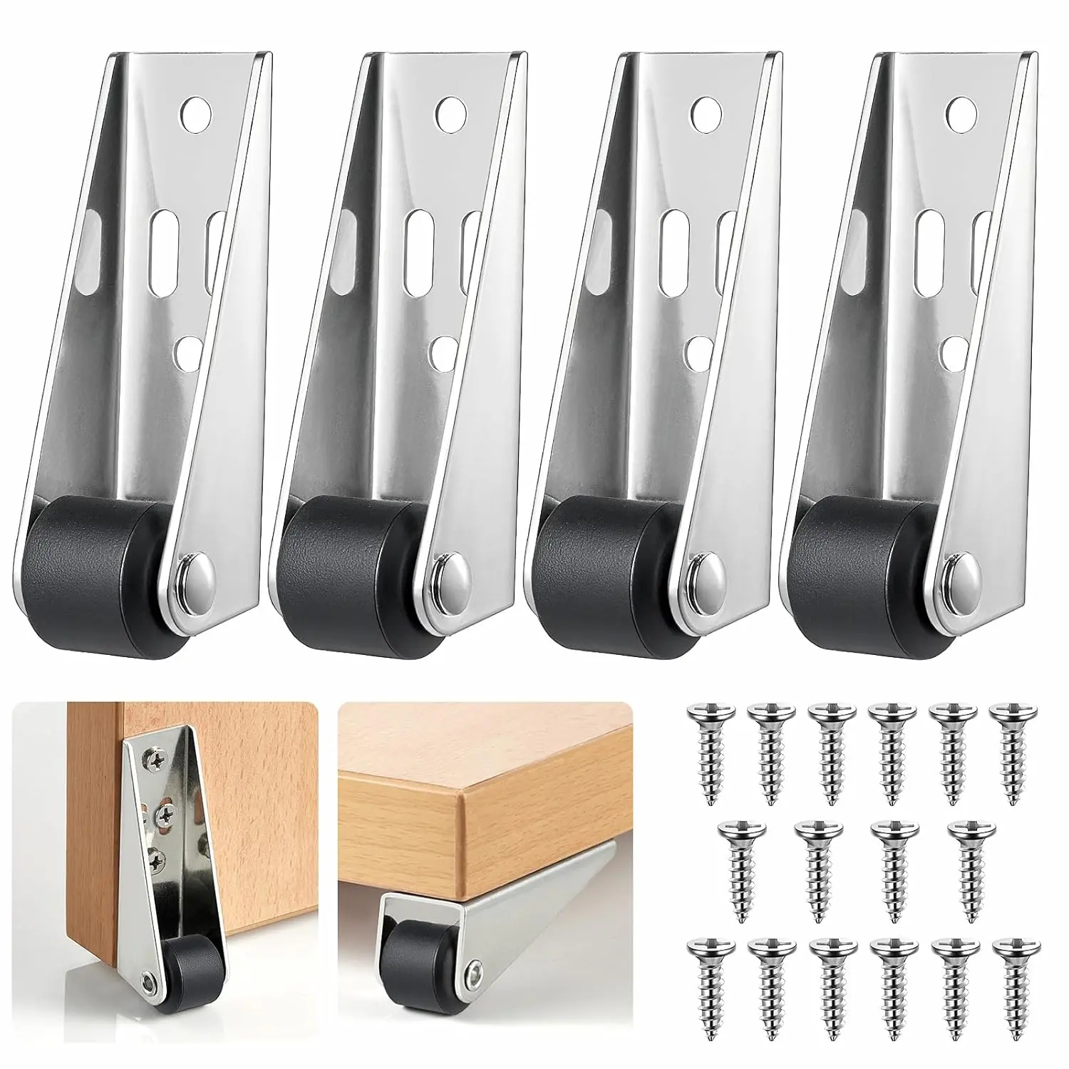 Bedroom Door Sinking Repair Caster Wheels, 0.9Inch Multifunctional Iow Profile Casters, Small Wheels for Wooden Furniture, Fixed Caster
