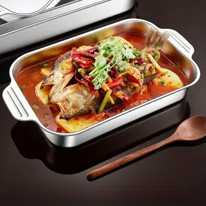 Durable Roasting Pan,Non-Stick Stainless Steel Roasting Pan With Handles | Thickened Rectangular Oven Tray For Oven And Induction Cooker, Deep Oven Pan Perfect For BBQ, Baking, Roasting, And Cooking Fish, Desserts, Bread & Seafood