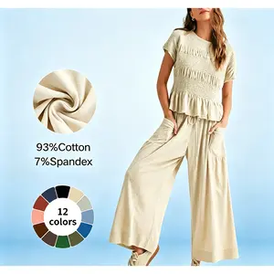 Women’s  2-Piece Smocked Top & Wide-Leg Pants Sets–High-Waisted Lounge  Outfit with Pockets Casual Boho Matching Set