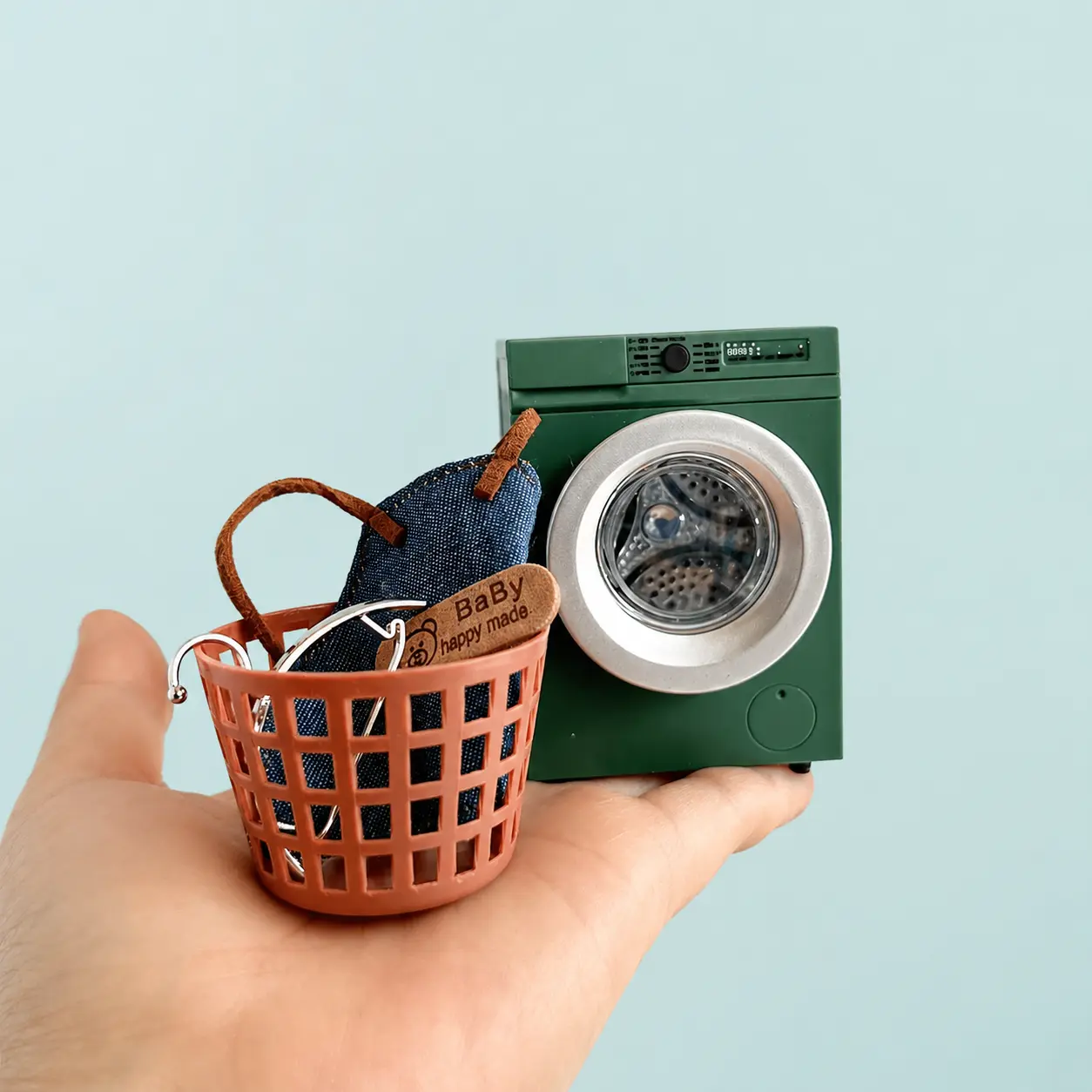 4-Piece Electric Miniature Washing Machine Set 1:12 Scale - Interactive Dollhouse Decor with Working Spin Function, Laundry Basket & Tiny Clothes, Fidget Toy for Anxiety Relief & Home Displa cute desktop ornament