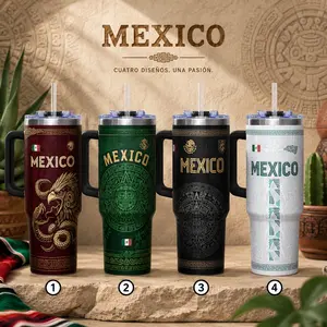Mexico 40oz Tumbler, Mexican Heritage Travel Mug with Handle, Aztec Calendar Straw Cup, Mexico Pride Gift, Cultural Drinkware
