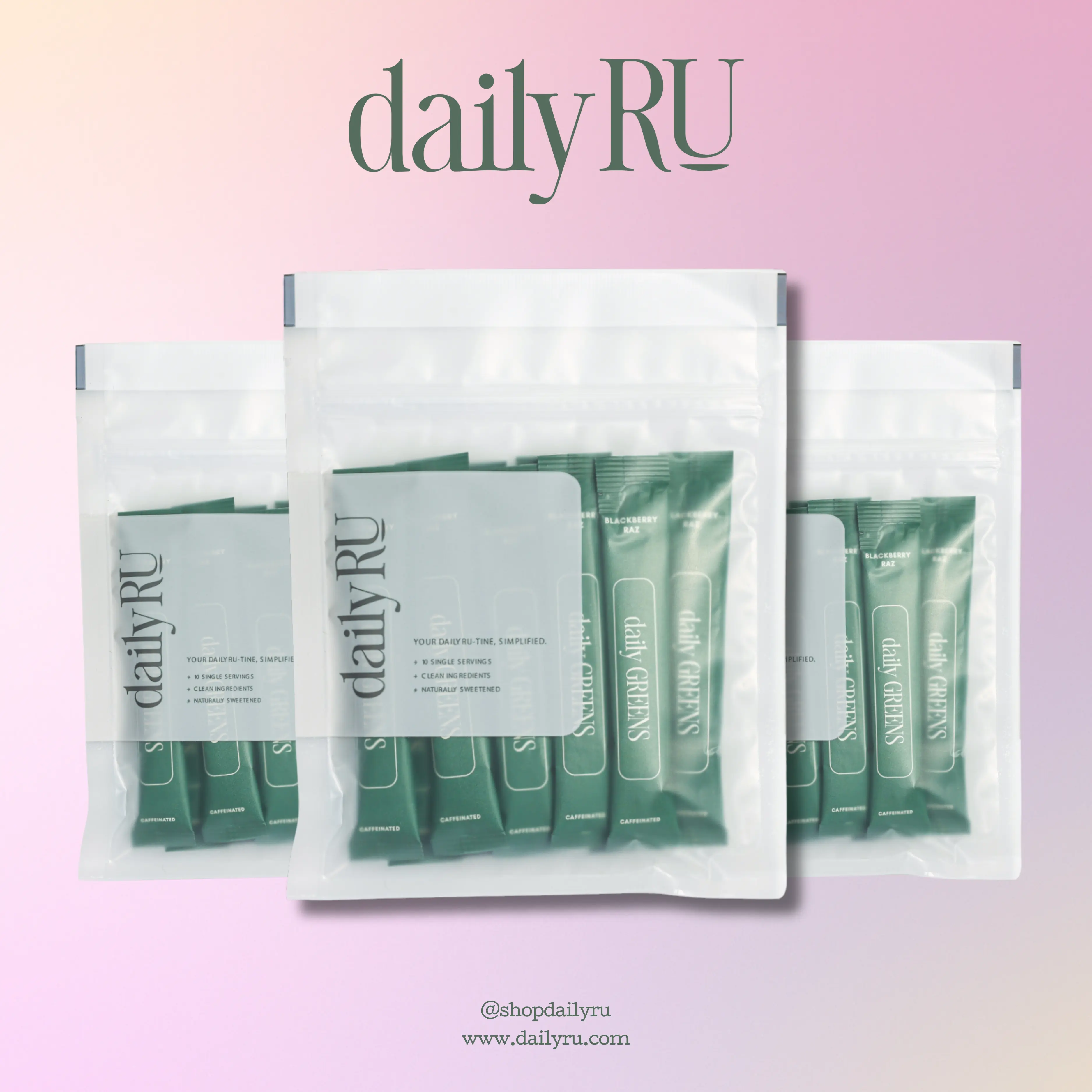DailyRU Caffeinated Daily GREENS – Superfood Energy, Focus & Gut Health Drink