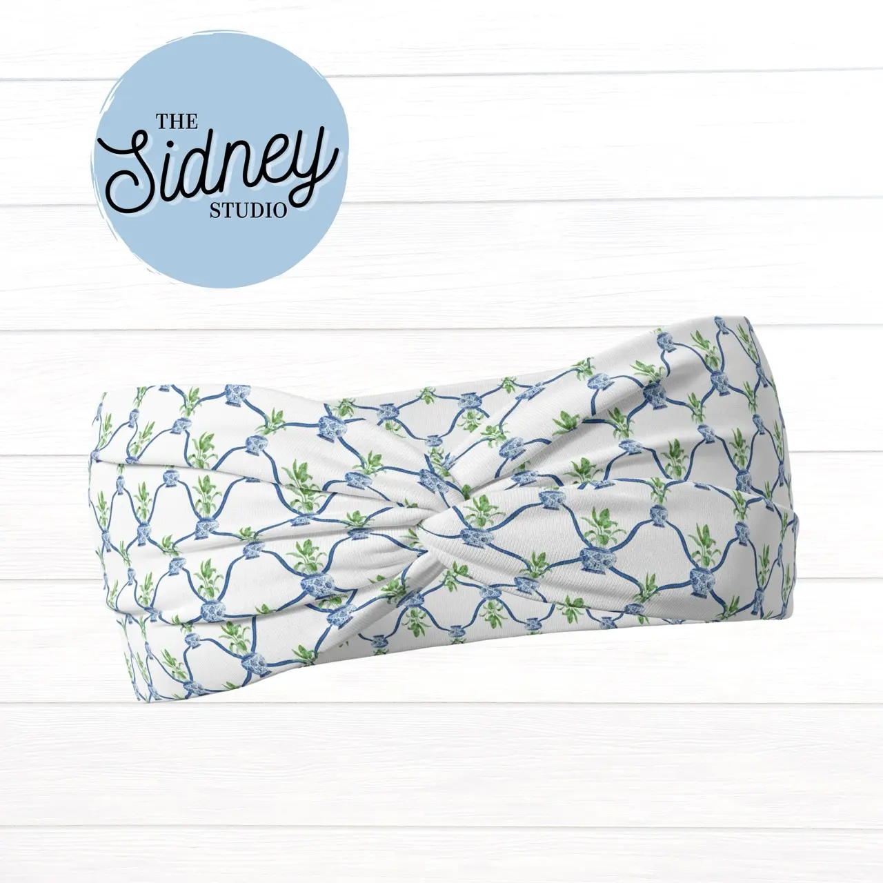 The Sidney Studio Plant Lover Chinoiserie Wide Twist Headband for Nurses Teachers and Moms Buttery Soft Ultra Stretchy Jersey Knit One Size Fits Most
