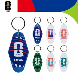 FIFA World Cup 26 Retro Motel Keychain, Official Licensed Vintage Key Tag with Trophy Emblem, Collectible Soccer Keyring, USA Mexico Miami Dallas Los Angeles Host City Fan Gift