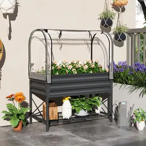 Raised Garden Bed with Legs and Cover Metal Elevated Planter Box 41" x 20.5" x 10.25" Dark Gray with Bottom Shelf Liner for Vegetables