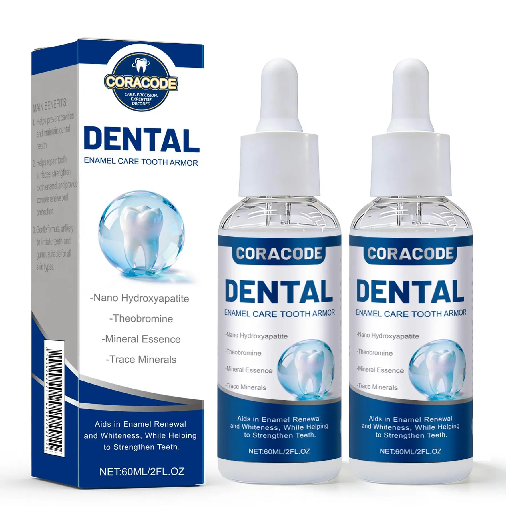 CORACODE Tooth Armor Liquid Drops Nano Hydroxyapatite for Sensitive Teeth, Enamel Care Drops to Support Stronger Teeth & Soothe Sensitivity， Daily Oral Care Routine 60 ml