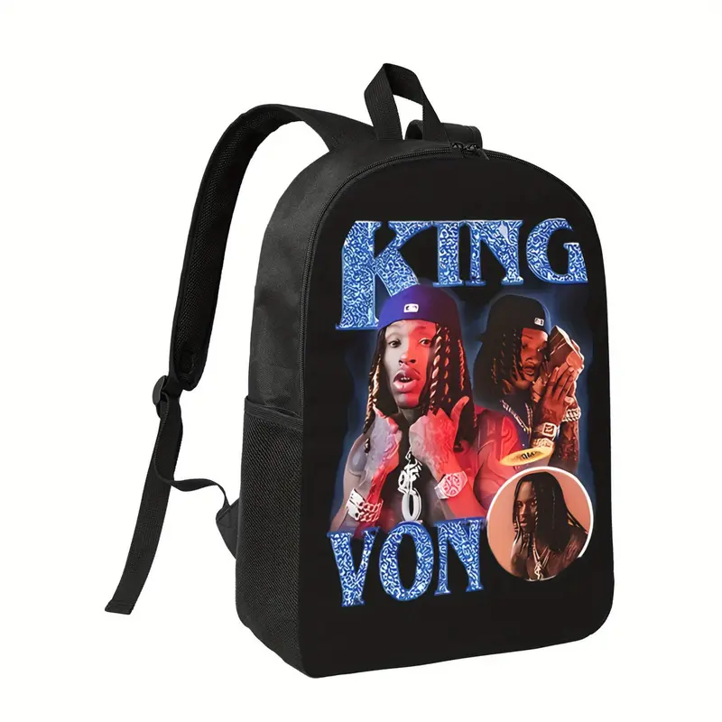 A MenS Casual King Von 1 1 2xx backpack for school Fashionable Polyester Printed Backpack Simple and Elegant, for Teenager