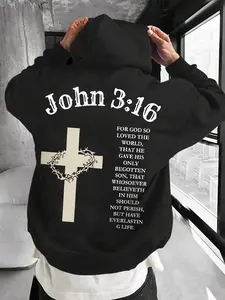 Unisex John 3:16 Cross Bible Verse Hoodie, Fall Winter Streetwear Hip Hop Casual, Fitted Graphic Sweatshirt, Casual Print Hoodie, Casual Hooded Sweatshirt