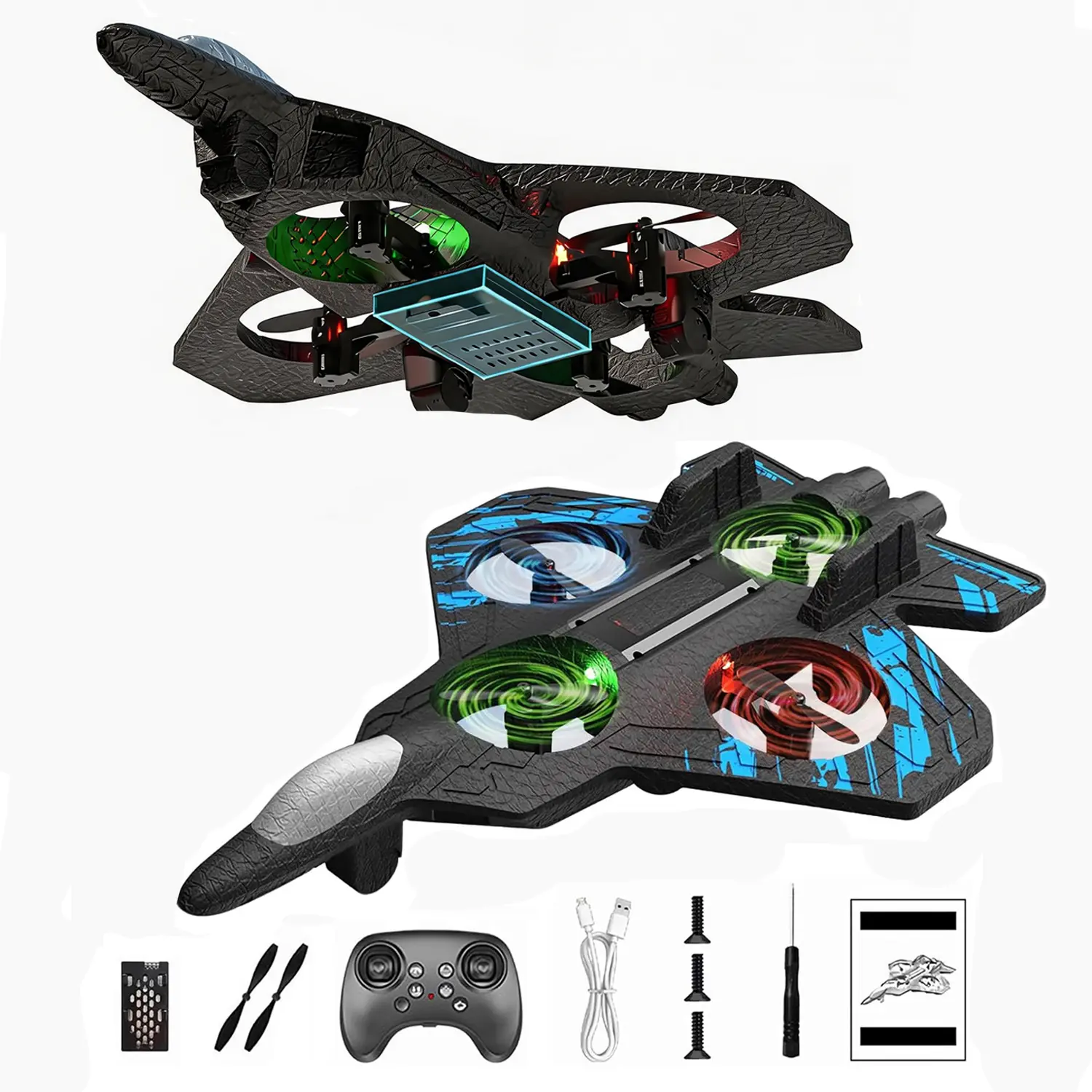 2.4GHz Remote-Controlled Foam Fighter Jet RC Airplane with 360° Stunt Tricks, Fancy LED Lights, Stable Hovering & Circle Fly – Indoor/Outdoor Christmas & Birthday Party Gift