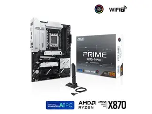 ASUS PRIME X870-P WIFI AMD AM5 X870 ATX motherboard 14+2+1 80A DrMOS power stages, DDR5, PCIe 5.0 , PCIe 5.0 x16, Q-Release, 4x M.2 , Wi-Fi 7, Q-Antenna, 2.5Gb LAN, USB4, USB Type-C, BIOS FlashBack