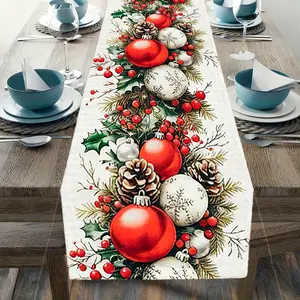 1pc 2D Flat Christmas Element Pattern, Holiday Style Table Runner, Home Decor, Kitchen and Dining Room Decoration, 72x12.99 Inches