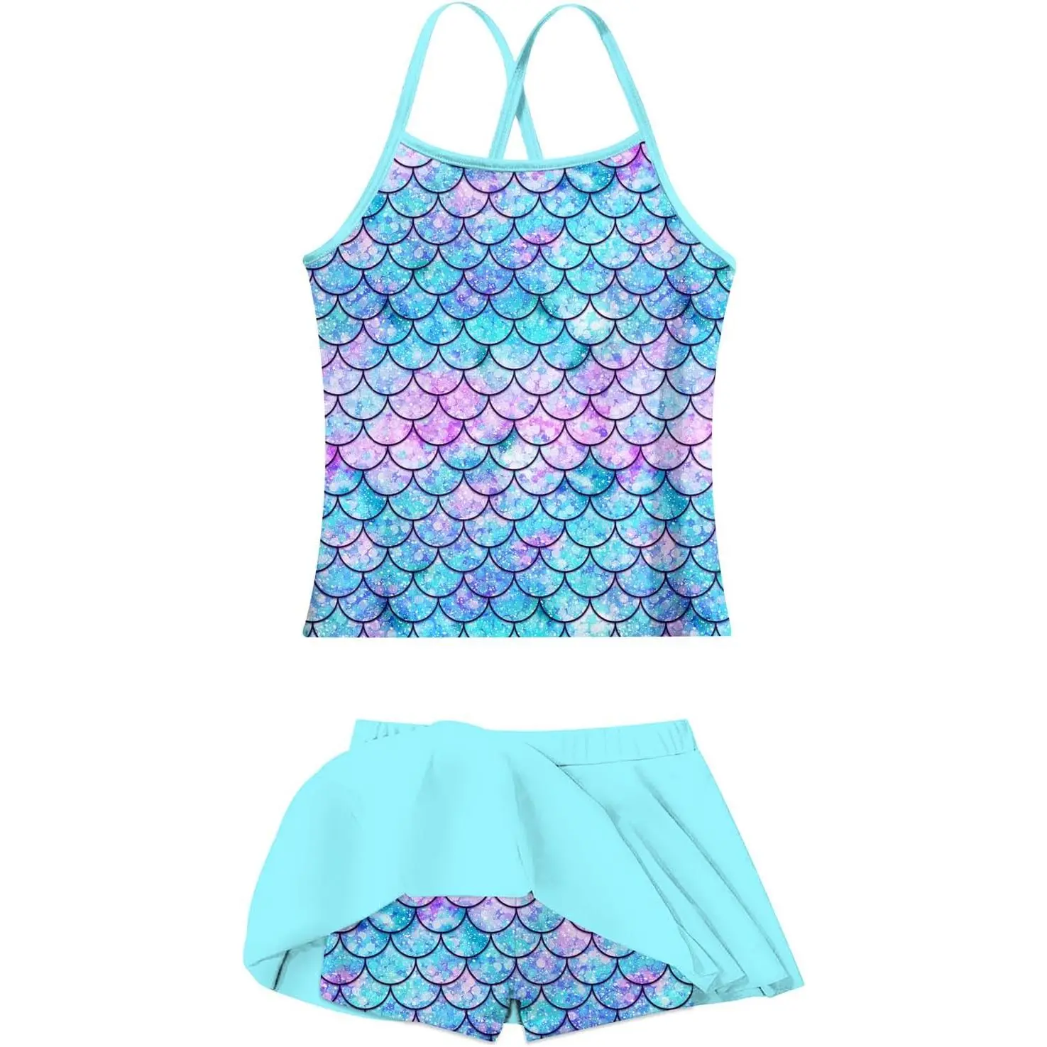 Girls Two Piece Adjustable Strap Tankini Swimsuit, Cute Bathing Suit Swimwear for Kids Aged 3-13 Years
