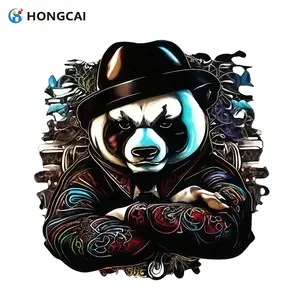 Cool Gangster Panda Heat Transfer Vinyl Sticker, Dark Cool Humanized Design, Exclusive Suit Hat & Tattooed Panda Image, High-Quality