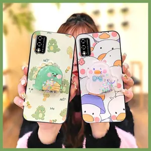 Kickstand Cartoon Phone Case For TCL T-Mobile Revvl V 2021/V 4G Back Cover phone lens protection Rotatable stand Soft Case Simplicity Dirt-resistant drift sand protective Silicone